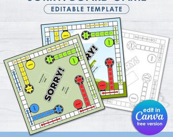 Editable Sorry Board Game Template: Custom SVG, PNG, PDF (Digital Download, Canva-Ready)