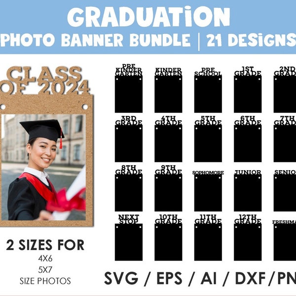 graduation banner svg, 2024 grad, bunting banner svg, graduate photo banner svg, Cricut, Silhouette, Glowforge, editable, Instant Download