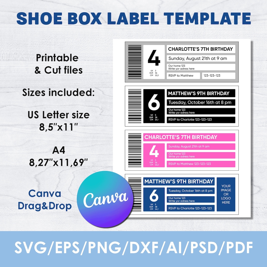 Shoe Box Label Template, Bundle, Editable, Label Template for Shoe Box ...