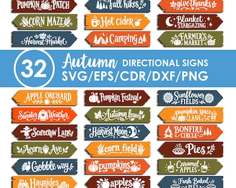 BIg BUNDLE, Thanksgiving Directional Sign, svg, Fall Destination Yard Sign, Autumn Arrow Yard Signs, png, Street Sign, Instant Download