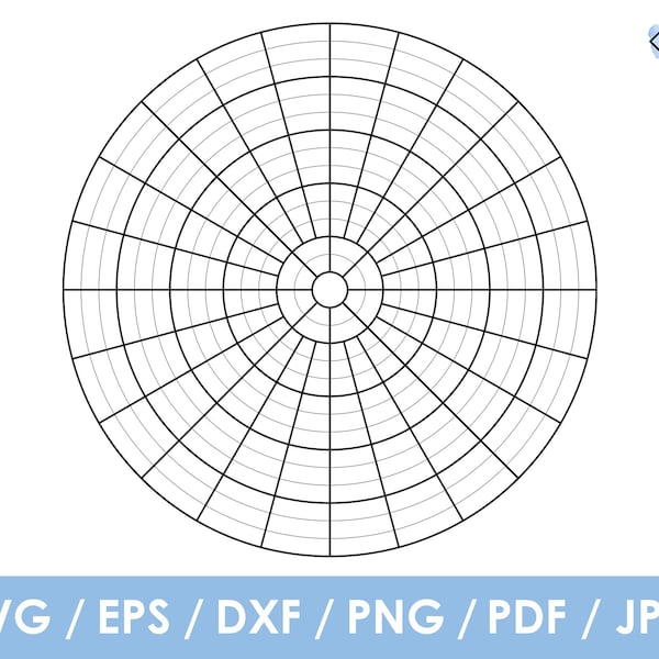 Polar Circle Graph Paper Template, Circular Graph Paper, Radial Graph Paper, pdf, svg, png, Cricut, Silhouette, Glowforge