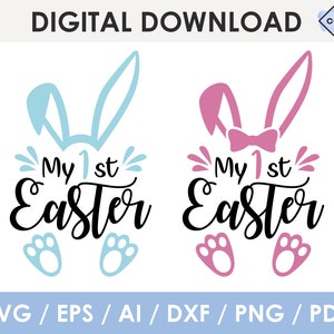 my first easter svg, baby girl + baby boy, my first easter png, cutting files, bunny with bow svg