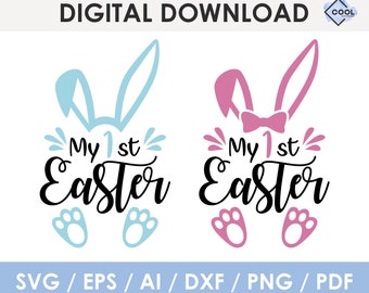 my first easter svg, baby girl + baby boy, my first easter png, cutting files, bunny with bow svg