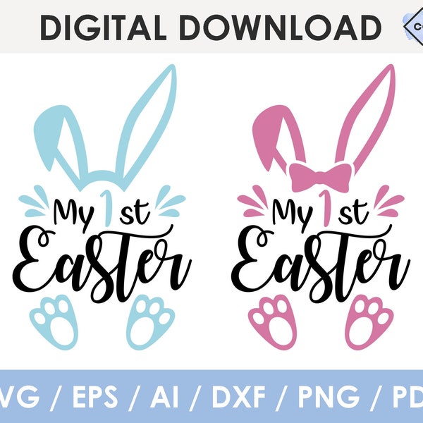 my first easter svg, baby girl + baby boy, my first easter png, cutting files, bunny with bow svg