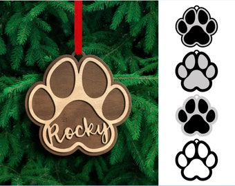Dog paw ornament svg, with name, christmas ornament SVG, personalized, Laser Cut File, Glowforge, Cricut, Silhouette, instant download