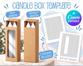 Tall Candle Box Template, for two candles, with a window & without a window, Unscented Chandelier Candle Box, svg, png, Canva, Cricut