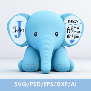 Elephant Ears Birth stats svg, Birth Stats blank template, Boy & Girl, for plush toy, personalised, Cricut, Silhouette, Instant Download