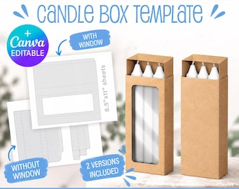 Tall Candle Box Template, for three candles, with a window & without a window, Unscented Chandelier Candle Box, svg, png, Canva, Cricut
