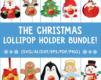 Christmas Lollipop Holder svg, BUNDLE, christmas favor for kids, reindeer, sucker holder designs, DIY, holiday crafts, DOWNLOAD