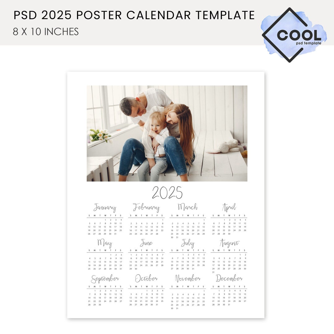 2025 Photo Calendar Template, Printable Calendar, Photography Calendar