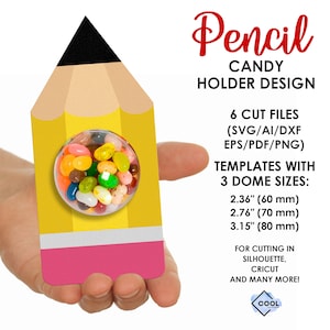 Pencil DOME holder, back to school favors, DIY, candy holder svg, yellow pencil, craft for kids, printable, Instant Download