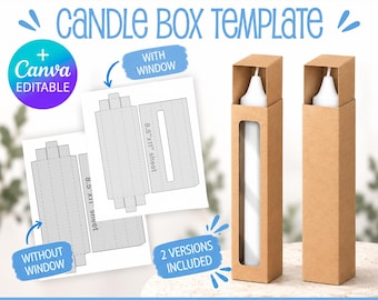 Tall Candle Box Template, for one candle, with a window, without a window, Unscented Chandelier Candle Box, svg, png, Canva, Cricut