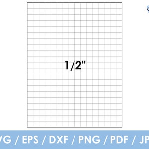 Graph Grid Paper, Cross Stitch Paper,  1/2 Inches (0.5) , pdf, svg, png, printable, Instant Download