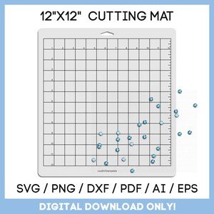 May include: A 12x12 inch cutting mat with a grid pattern and blue gemstones scattered on the surface. The mat is white with black lines and numbers.