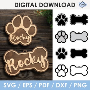 Dog paw print SVG, christmas ornament svg, paw print svg, laser cut file, dxf, Cricut, Glowforge, Silhouette,  instant download