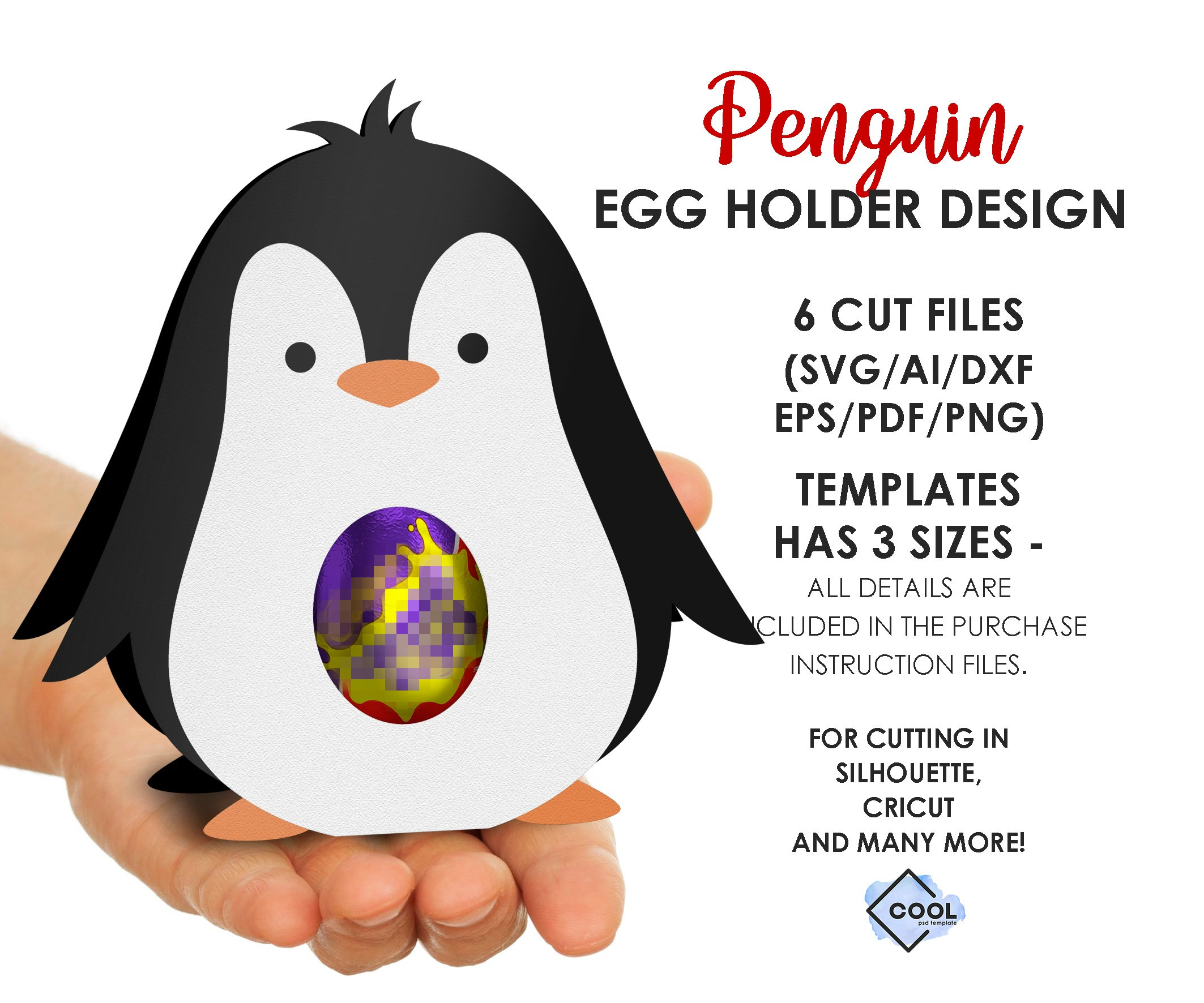 Penguin Easter / Christmas egg holder design SVG / DXF / EPS