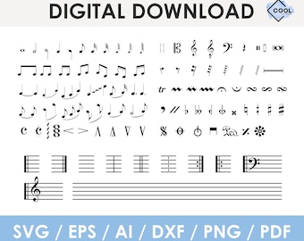 Music Notes Svg, BUNDLE, guitar note svg, musical notes clipart, music symbols svg, cut file, png, Cricut, Silhouette, instant download