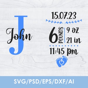Birth stats svg template, DIY, gift for newborn, personalised, Cricut, Silhouette, Instant Download
