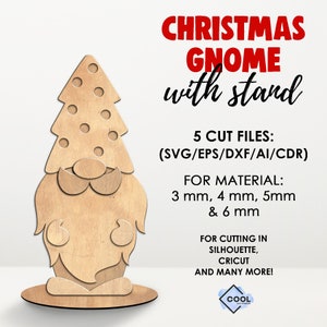 Christmas Gnome with stands, laser cut file, cdr, Glowforge, Cricut, Silhouette, NSTANT DOWNLOAD
