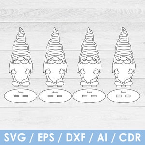 Christmas Gnome with stand, laser cut file, cdr, 3mm, 4mm, 5mm, 6mm, Glowforge, Cricut, Silhouette, NSTANT DOWNLOAD