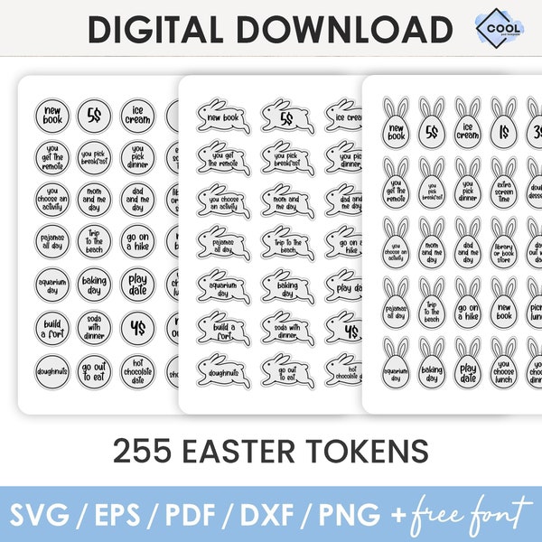 Easter Tokens svg, BUNDLE, Easter Egg Prizes, Basket Tokens SVG, easter kid reward coins for eggs, laser cut files, Instant Download