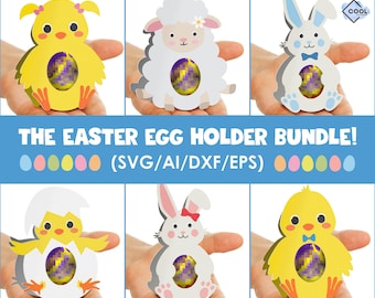 easter egg svg, egg holder design bundle, easter bunny svg, chocolate egg stand, chick, rabbit, sheep, svg files, DIY, printable