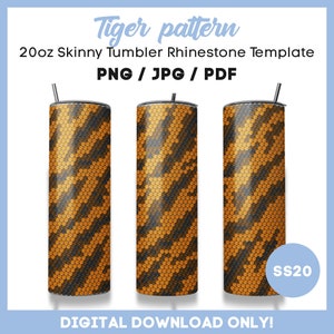 Tiger SS20 Rhinestone Tumbler Template, animal pattern, rhinestone tumbler design, 20oz tumbler, pdf, png, instant download
