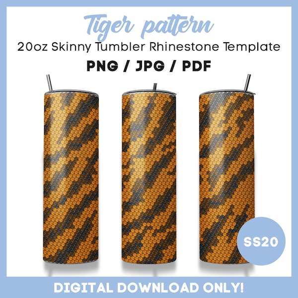 Tiger SS20 Rhinestone Tumbler Template, animal pattern, rhinestone tumbler design, 20oz tumbler, pdf, png, instant download