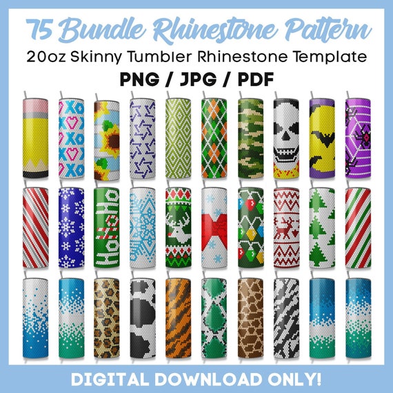 BUNDLE, 20oz Straight tumbler tape template, Rhinestone Tumbler, Seamless Design, SS 20, Rhinestone pattern, Full Wrap, Instant Download