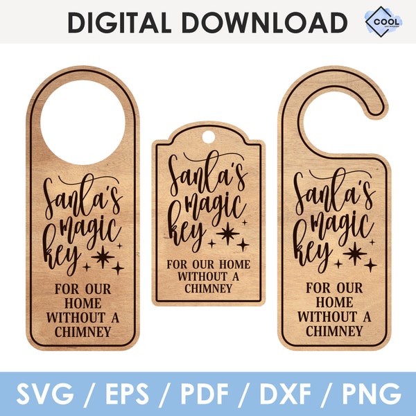 Santa's magic key door hanger SVG, bundle, kids christmas svg, set, laser cut file, Glowforge, Cricut, Silhouette, instant download