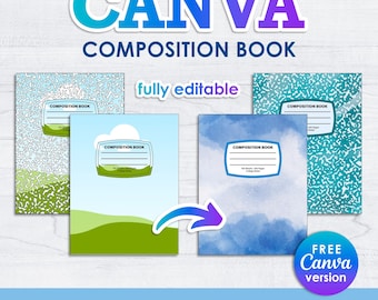 Custom Composition Notebook Cover Template, Fully Editable, Canva, svg, DIY, personalized, back to school, Canva Frame, Instant Download