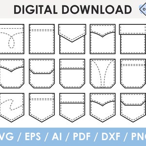 Shirt Pocket SVG, T-Shirt pocket template svg, pocket outline & stamp drawing graphic, Cricut, Silhouette, cut files, Instant Download