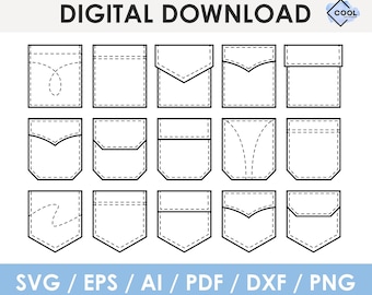 Shirt Pocket SVG, T-Shirt pocket template svg, pocket outline & stamp drawing graphic, Cricut, Silhouette, cut files, Instant Download