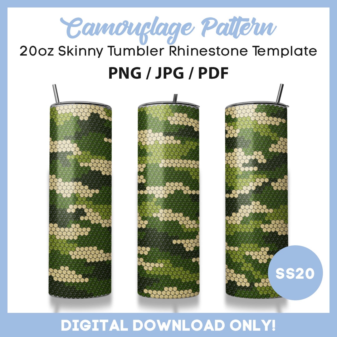 Military Rhinestone Logo Camouflage SS20 Rhinestone, 20oz Tumbler Template, Army, Military ...