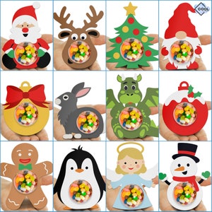 12 Christmas Candy Dome svg BUNDLE, holiday favor for kids, reindeer, christmas candy holder ornaments, DIY, holiday crafts, DOWNLOAD