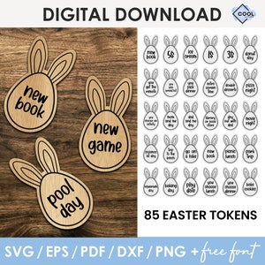 85 Easter Basket Tokens SVG, Bundle, Easter Egg Tokens SVG, easter kid reward coins for eggs, laser cut files, Instant Download