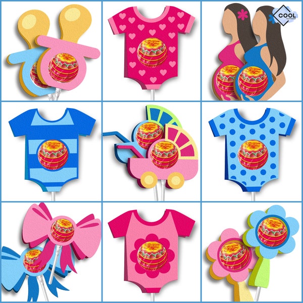 Baby Shower candy holder svg, BUNDLE, gender reveal, baby shower favor, lollipop holder, boy & girl, INSTANT DOWNLOAD