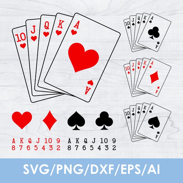 Playing cards symbols svg, Royal flush, Card Suits svg, Playing Cards, Poker Cards, transparent, laser cut files, vectors, Instant Download