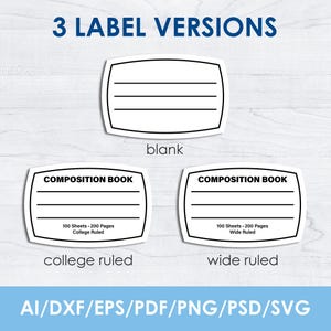 Classic Editable Composition Notebook Label Blank Template, svg, png, dxf