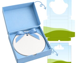 Editable Christmas Round Ornament Box Template svg, Cricut, png, Canva