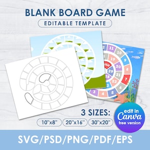 Editable Board Game Blank Template, Custom Kids & Adult Game Board ...