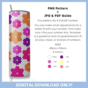 Flowers, SS20 Rhinestone Guide, 20oz Tumbler Template, boho, bloom, spring, floral, honeycomb pattern, pdf, png, instant download