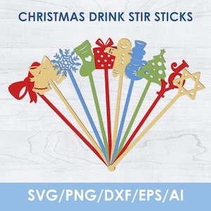 Christmas Drink Stir Stick SVG, Bundle, Holiday Party Swizzle Sticks, Laser Cut File, Commercial Use