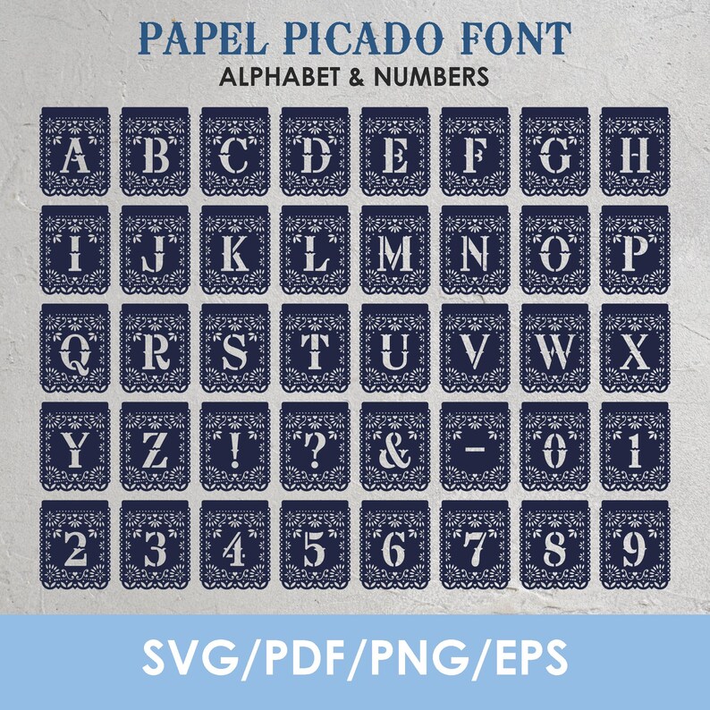 Papel Picado Font svg, All Letters + Numbers, Papel Picado Banner, Mexican svg, Fiesta Bunting, Dia De Los Muertos, Instant Download bild 2