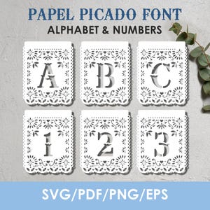 Papel Picado Font svg, All Letters + Numbers, Papel Picado Banner, Mexican svg, Fiesta Bunting, Dia De Los Muertos, Instant Download bild 1