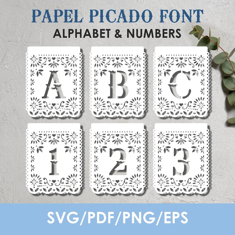 Papel Picado Font svg, All Letters + Numbers, Papel Picado Banner, Mexican svg, Fiesta Bunting, Dia De Los Muertos, Instant Download bild 1