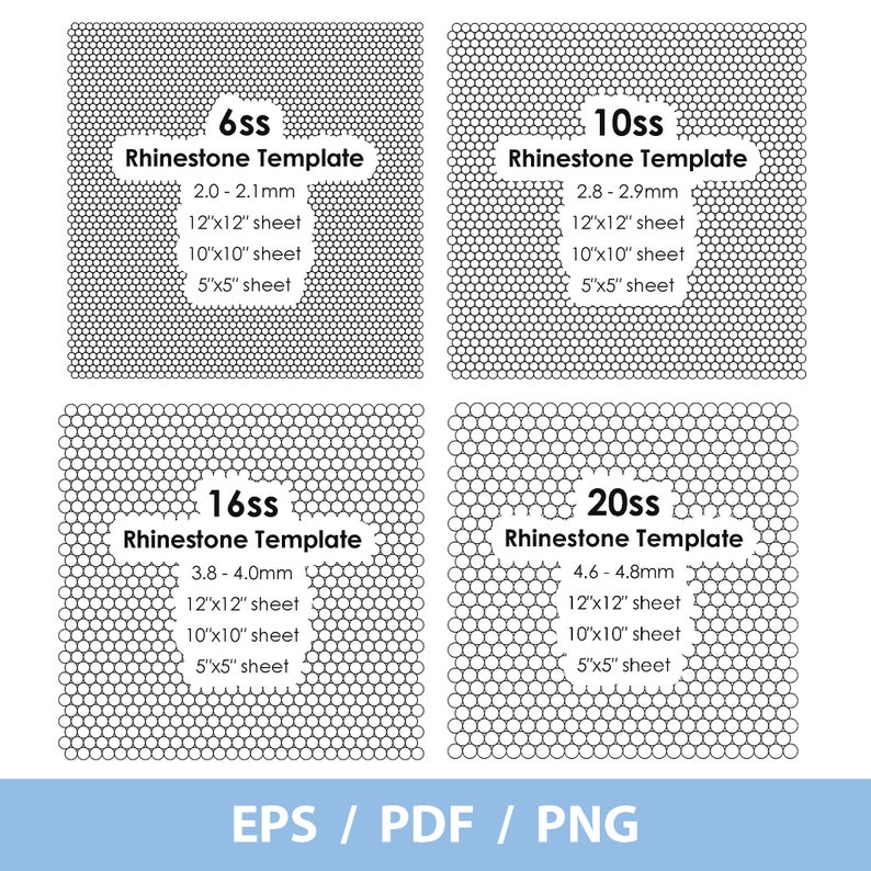 Rhinestone Sheet Template Bundle, 6ss, 10ss, 16ss ,20ss, Cricut ...