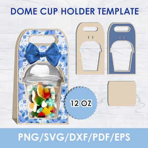 12oz Dome Cup Holder Template, smoothie dome box, party favor DIY craft blank template, svg, png, Instant Download