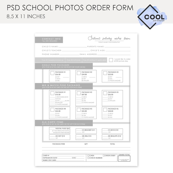 grey school photos order form photographer order form template picture  day order form  school pictures  preschool pictures client form