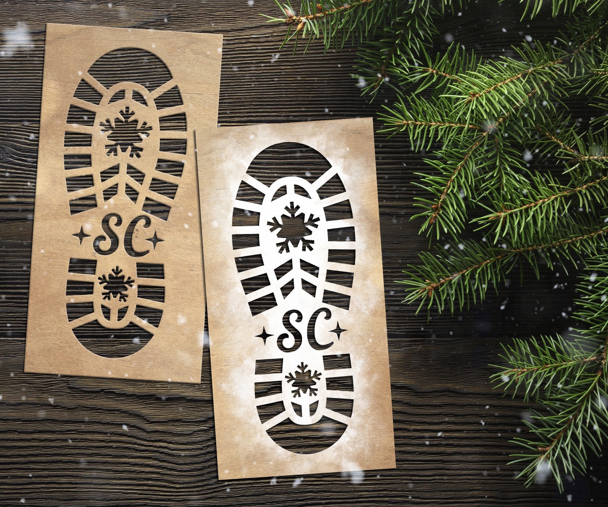 Kerstman voetafdruk stencils (16,5 x 27,5 cm
